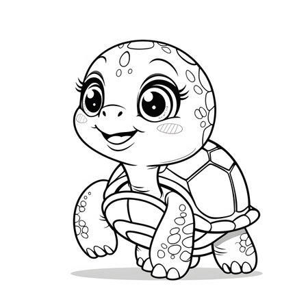 Cute baby turtle cartoon character. Vector illustration isolated on white background.の素材