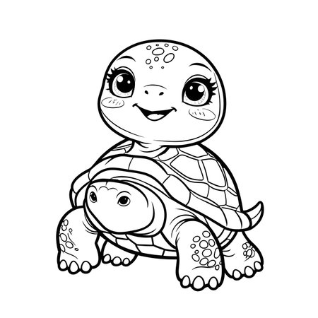 Cute little baby turtle isolated on white background. Vector illustration.の素材