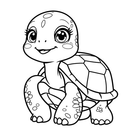 Coloring Page Outline Of Cartoon Tortoise Vector Illustration.の素材