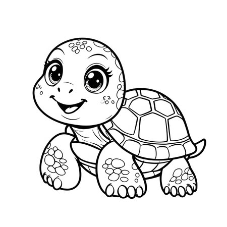 Cute baby turtle. Coloring book for children. Vector illustrationの素材
