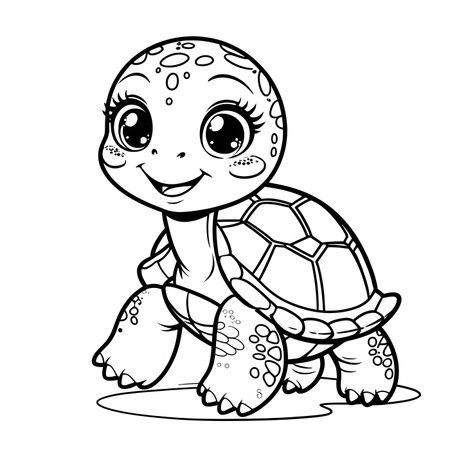 Cute baby turtle coloring page. Vector illustration isolated on white background.の素材