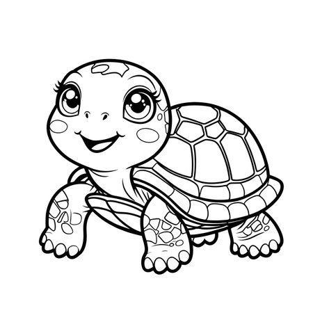 Coloring page of cute cartoon turtle. Coloring book for kids.の素材