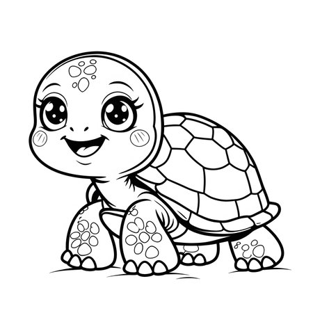 Cute baby turtle on a white background. Cartoon vector illustration.の素材