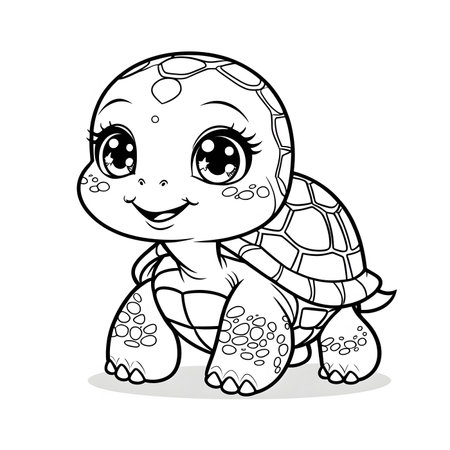 Cute baby turtle cartoon vector illustration isolated on a white background.の素材
