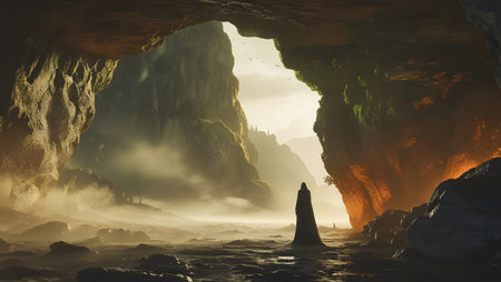 Fantasy alien planet. Mountain and river. 3D illustration.の素材