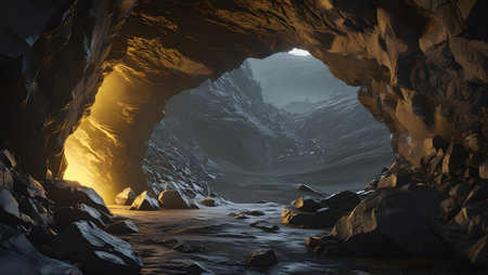 Fantasy alien cave. 3D illustration of a fantasy cave.の素材