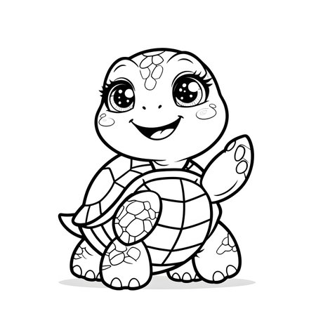 Cute cartoon turtle. Vector illustration. Coloring book for children.の素材