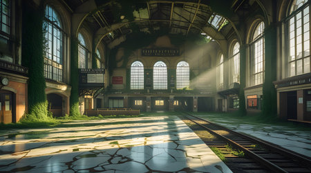 Interior of an old train station. 3D Rendering.の素材