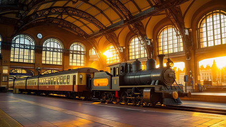 Train in the old train station in Gdansk, Poland.の素材