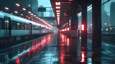 High speed train in the city at night. 3d rendering.の素材