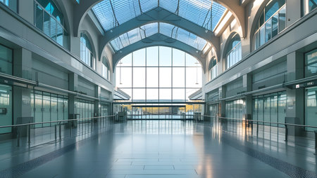 Interior of the modern airport terminal. 3d render image.の素材