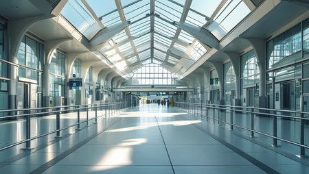 Interior of a modern airport terminal. 3d render illustration.の素材