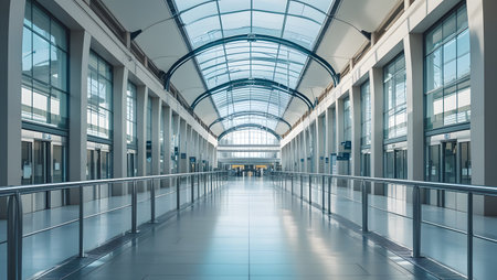 Interior of the modern airport terminal. 3d render illustration.の素材