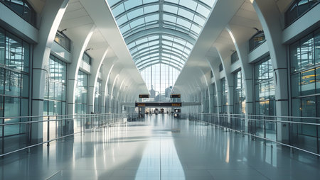 Interior of a modern airport terminal. 3d rendering mock upの素材
