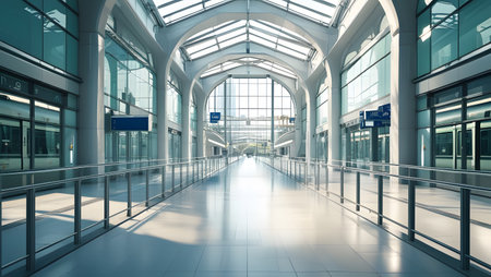 Interior of the modern airport terminal. 3d rendering, toned imageの素材