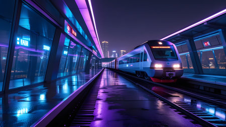 modern high speed train in shanghai at night,China.の素材