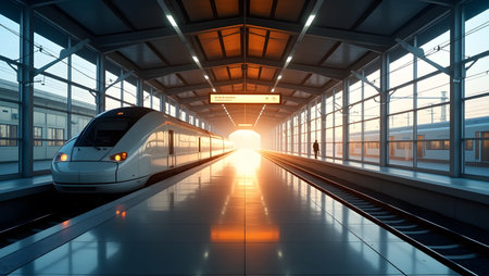 High speed train in a modern station. 3d render image.の素材