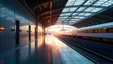 High speed train in the station at night. 3D rendering.の素材