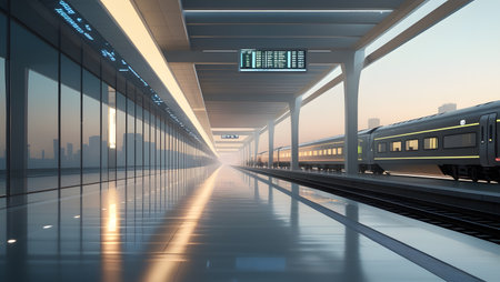 Train in the modern train station. 3d render. High quality photoの素材