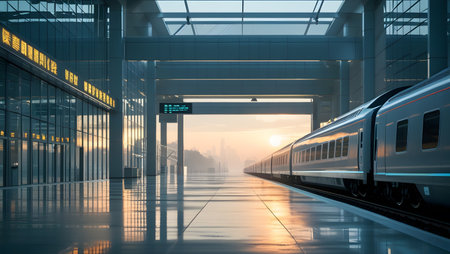 Modern high speed train at the station. 3D rendering image.の素材