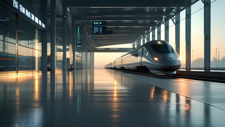 High-speed train in a modern station. 3D rendering.の素材
