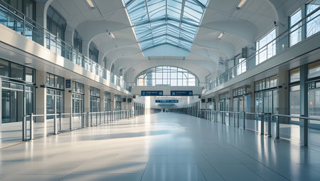 Interior of the modern airport terminal, blue toned image.の素材
