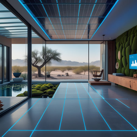 Interior of a villa with swimming pool and terrace 3D renderingの素材