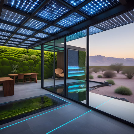 3d rendering of a modern terrace with a view to the desertの素材