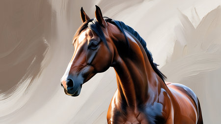 Horse portrait with abstract background. 3D rendering. Digital illustration.の素材
