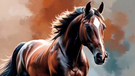 Horse portrait on grunge background. Digital painting. Vector illustration.の素材