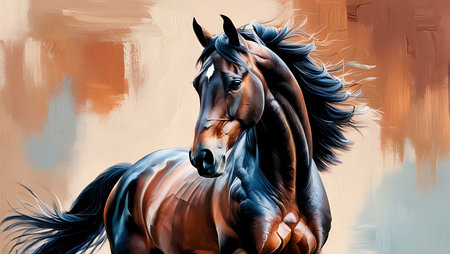 Digital painting of a horse with mane. Artistic illustration.の素材