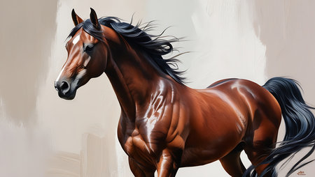 Illustration of a bay horse on a white background, digital paintingの素材