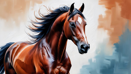 Digital painting of a bay horse with mane in the background.の素材