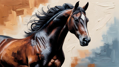 Digital painting of a bay horse with mane and mane.の素材