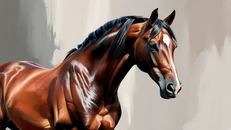 Portrait of a bay horse on a white background. 3d renderingの素材