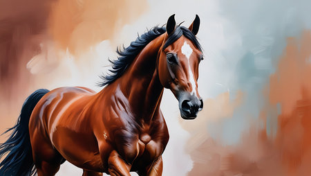 Beautiful bay horse portrait. Realistic illustration of a horse.の素材
