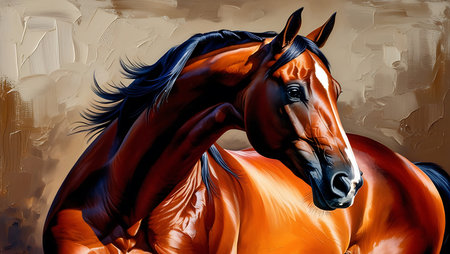 abstract painting of a bay horse with a mane and maneの素材