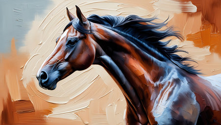 Painting of a bay horse in the style of oil painting.の素材