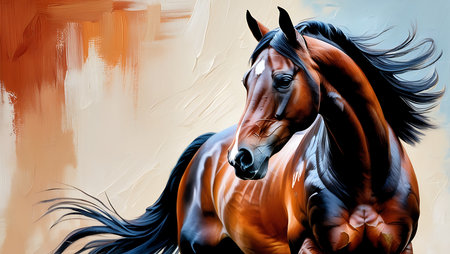 Beautiful horse portrait with long mane and mane. Digital painting.の素材