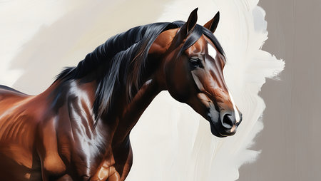 Realistic 3d rendering of a bay horse with black maneの素材
