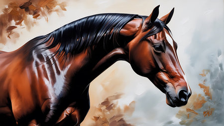 Digital painting of a horse in the wind. Colorful horse portrait.の素材