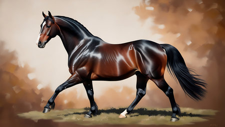 Horse standing on the meadow in autumn. Digital painting.の素材