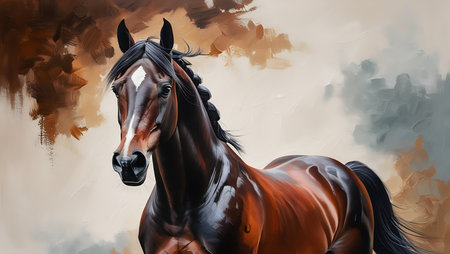 Horse portrait with big mane. Digital painting on canvas.の素材