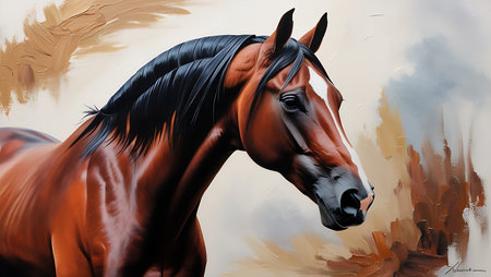Horse portrait. Digital painting. Realistic painting. 3D renderingの素材