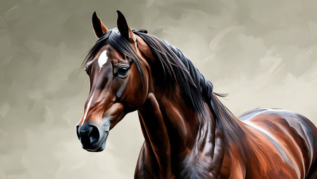 Horse portrait on grunge background. Realistic 3D renderingの素材