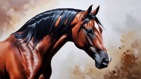 Digital painting of a bay horse. Digital painting of a bay horse.の素材