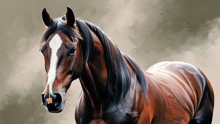 Portrait of a bay horse with a mane. Vector illustrationの素材