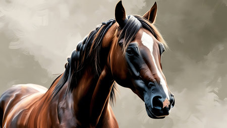 Horse portrait with halter effect. Digital painting. 3d renderingの素材