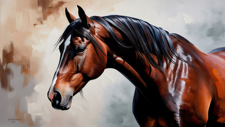 Digital painting of a bay horse. Digital painting of a horse.の素材