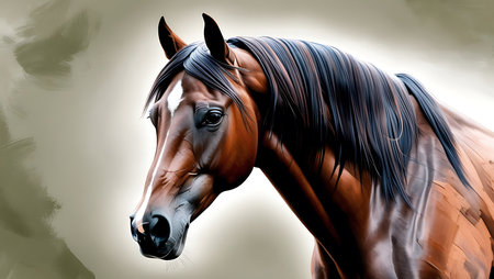 Horse portrait with long mane. Realistic 3D renderingの素材